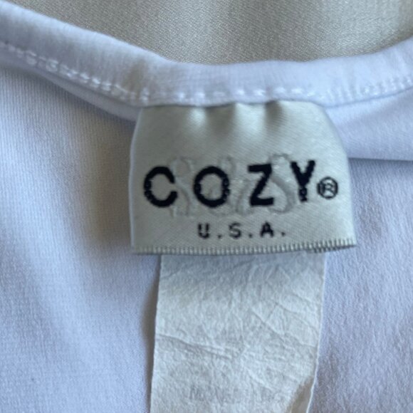 cozy usa y2k white asymmetrical v neck blouse top size medium - Picture 5 of 7